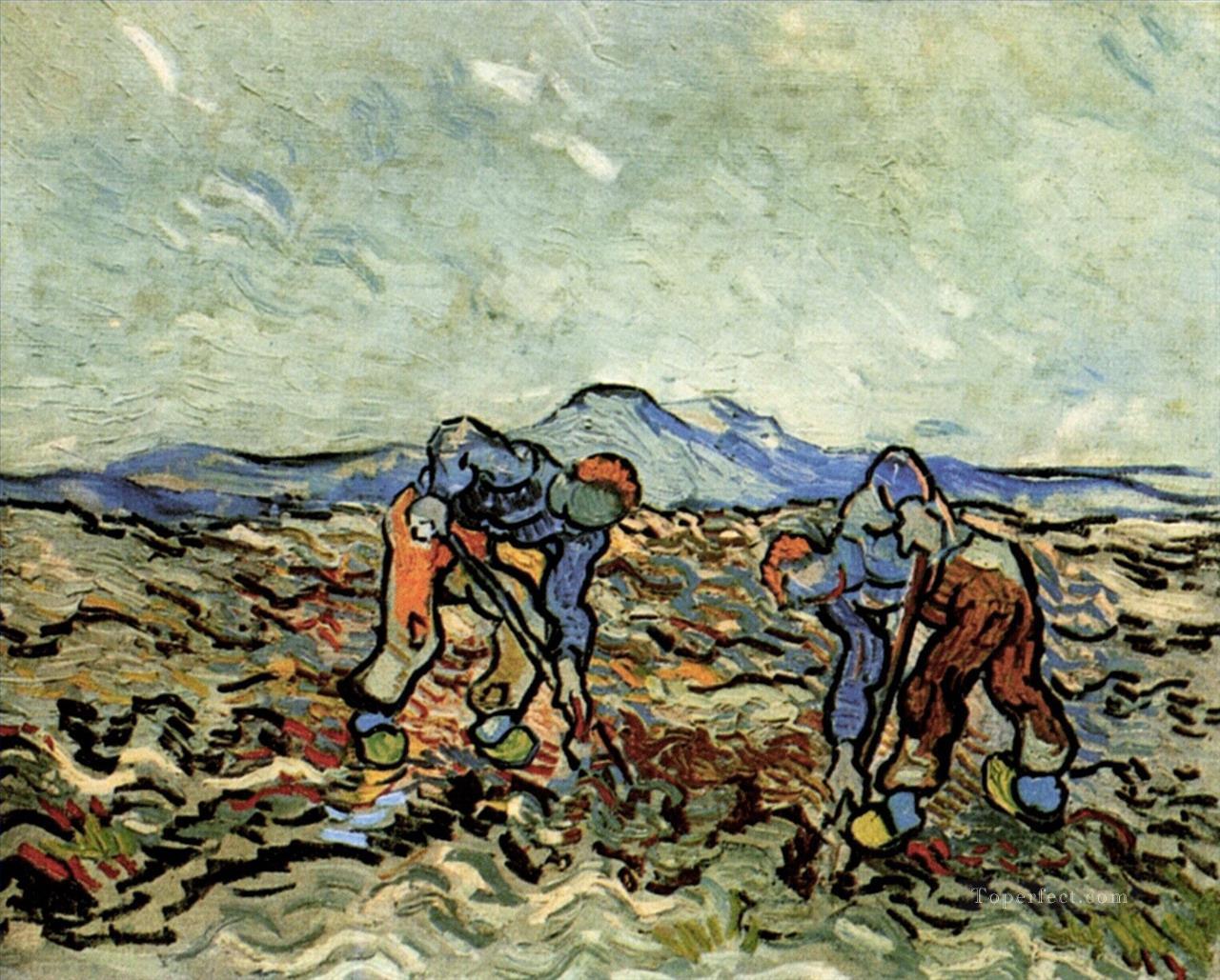 Peasants Lifting Potatoes 2 Vincent van Gogh Oil Paintings